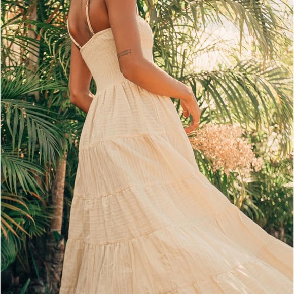 Lulus Sweet in the Sunshine Cream Striped Tiered Maxi Dress. Size M - Picture 2 of 9